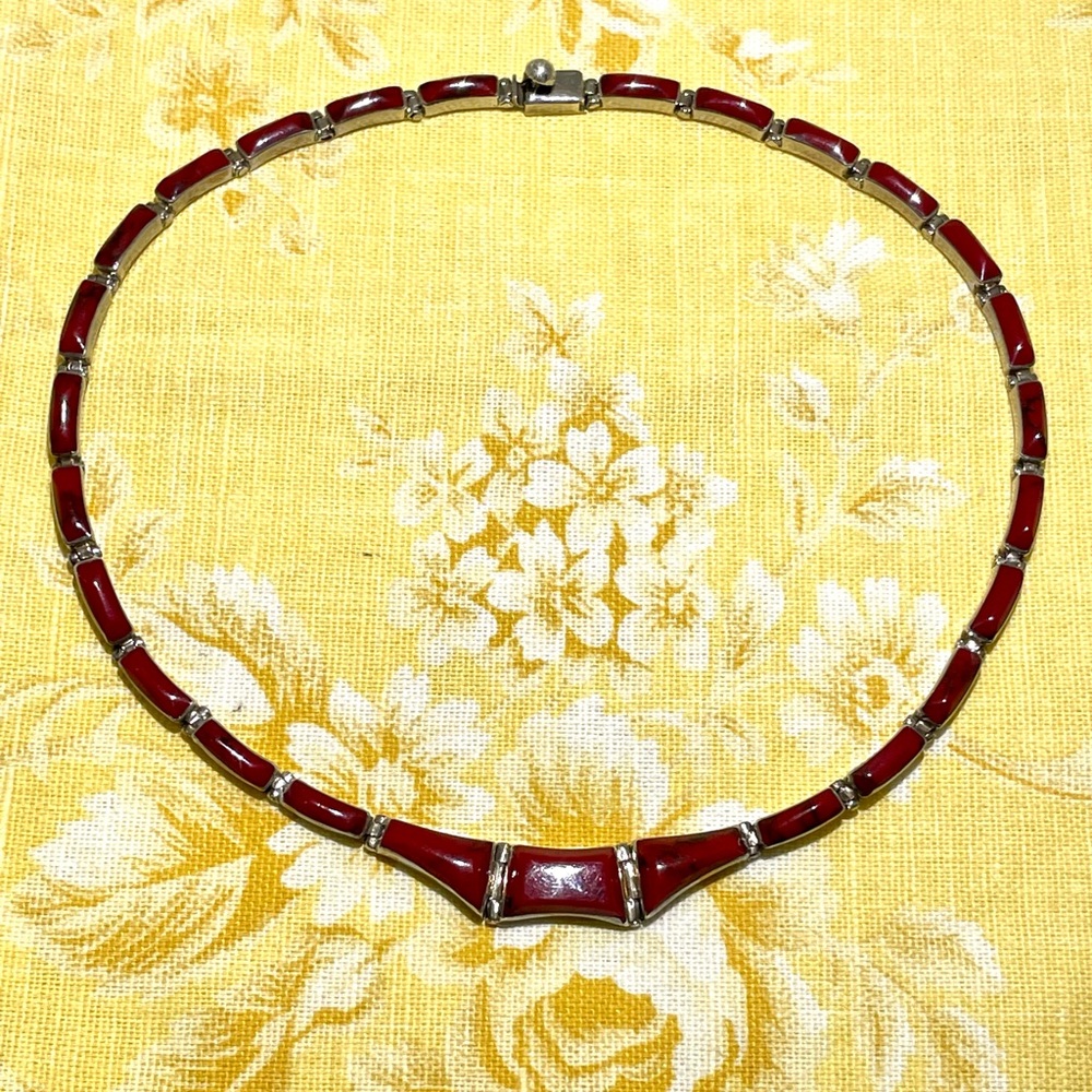 Estate Sterling Taxco Panel Necklace and Jasper Earrings - Picture 9 of 13